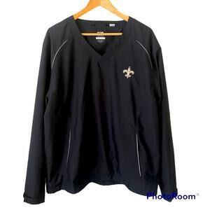 Cutter & Buck Saints Pullover Jacket Mens L Windbreaker Black V-Neck Athleisure